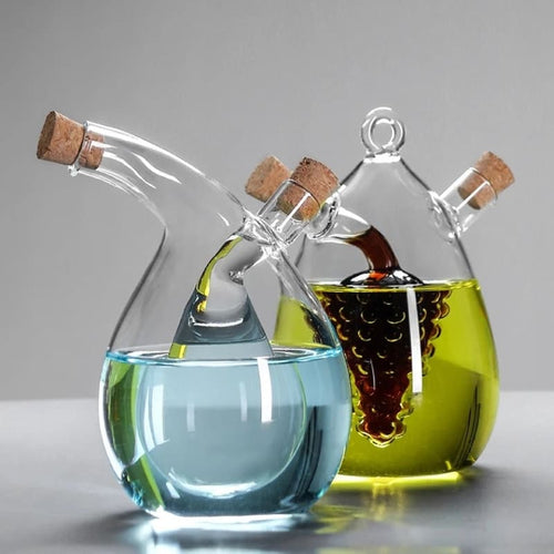 2-in-1 Glass Oil and Vinegar Holder with Cork Stopper