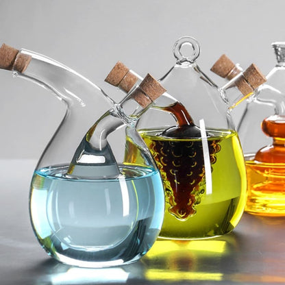 2-in-1 Glass Oil and Vinegar Holder with Cork Stopper