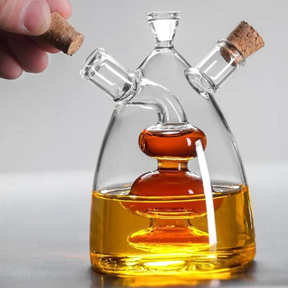 2-in-1 Glass Oil and Vinegar Holder with Cork Stopper