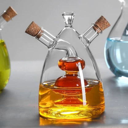 2-in-1 Glass Oil and Vinegar Holder with Cork Stopper